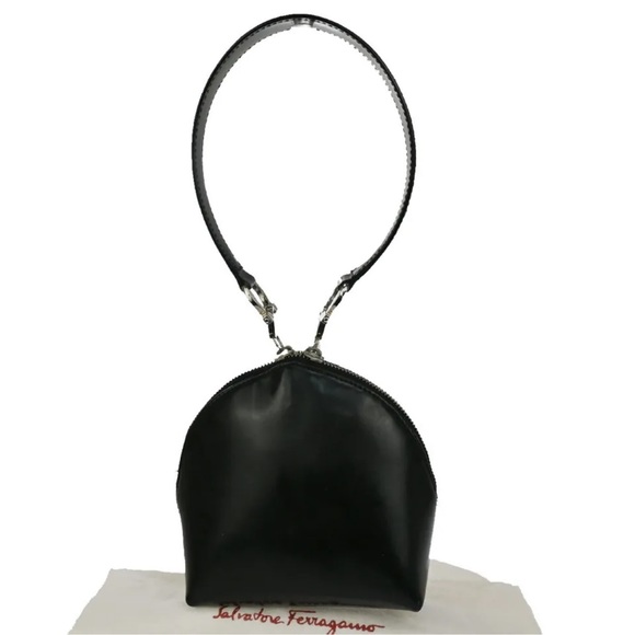 Salvatore Ferragamo Handbags - SALVATORE FERRAGAMO Logo Gancini Hand Bag Leather Black Made In Italy